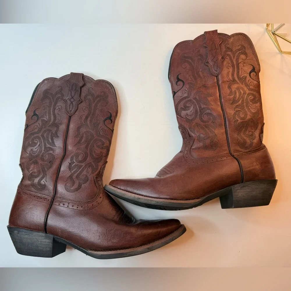 Brown Leather Western Mid-Calf Cowboy Boots - Picture 10 of 16
